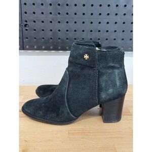 Tory Burch Black Suede Leather Block Heel Ankle Booties Boots Women's‎ Size 7.5M
